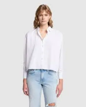 7 FOR ALL MANKIND-CROPPED POPLIN BUTTON DOWN-WHITE