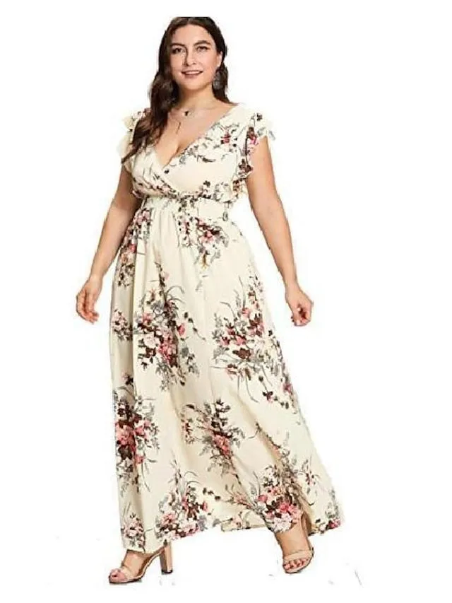 A Line Dress Maxi long Dress Black Pink Dark Blue Beige Sleeveless Pattern Summer Casual Loose  L XL XXL XXXL 4XL 5XL / Plus Size / Plus Size for Women