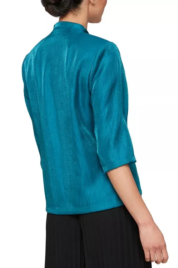 Alex Evenings 3/4 Sleeve V-Neck Asymmetric Overlay Hem Blouse (Petite)