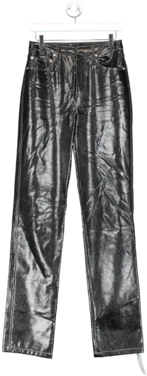 ASOS Black Tall Low Rise Straight Leg Faux Leather In Croc UK 8