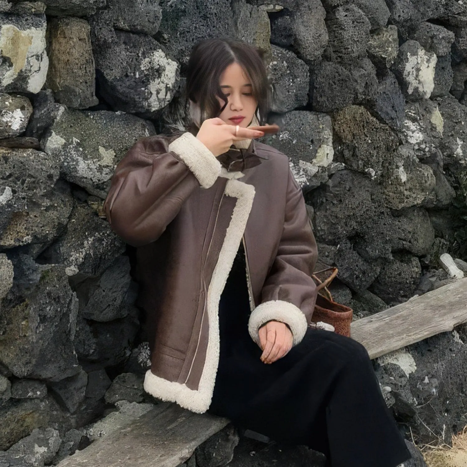 Auburn Bomber Genuine Sheepskin Shearling Jacket