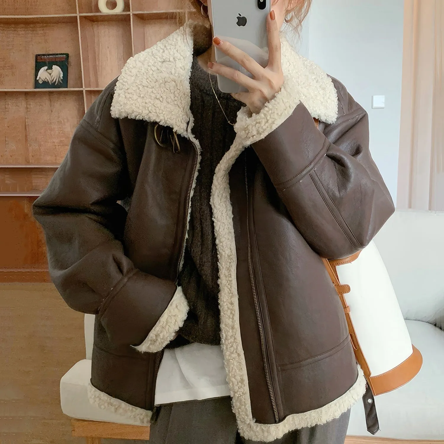 Auburn Bomber Genuine Sheepskin Shearling Jacket