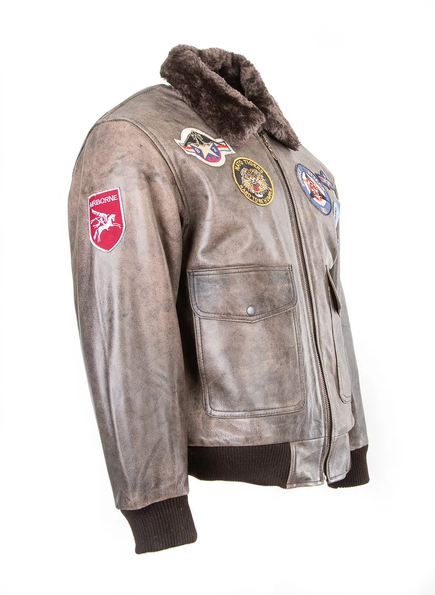 B2 : Men's Top Gun Pilot Bomber Fling Aviation Leather Jacket 157
