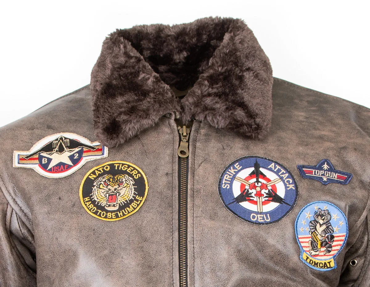 B2 : Men's Top Gun Pilot Bomber Fling Aviation Leather Jacket 157