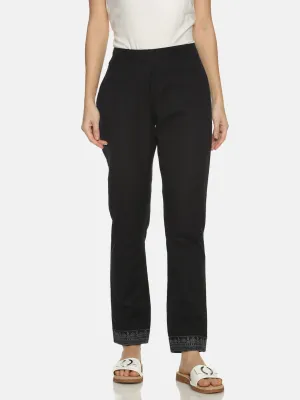 Black Cotton Linen Regular Fit Trousers