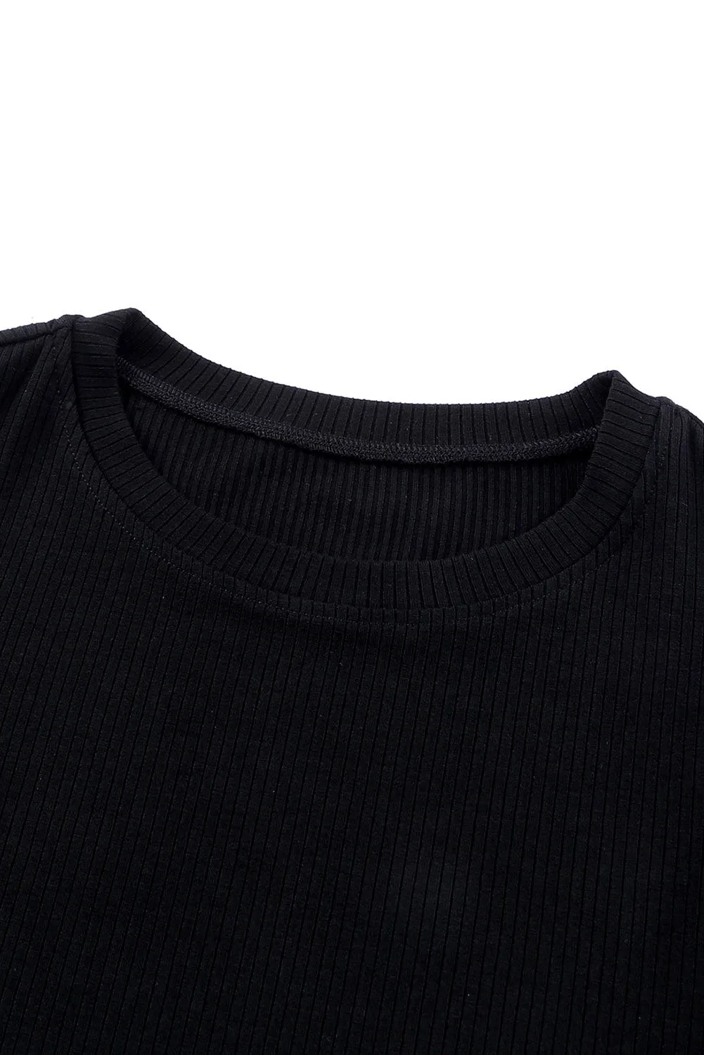 Black Polka Dot Mesh Ruffle Sleeve Knit Top