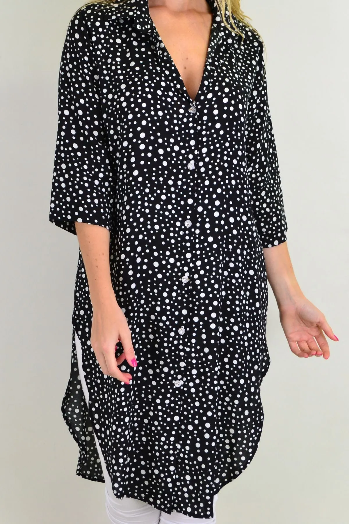 Black White Spot Long Shirt Tunic