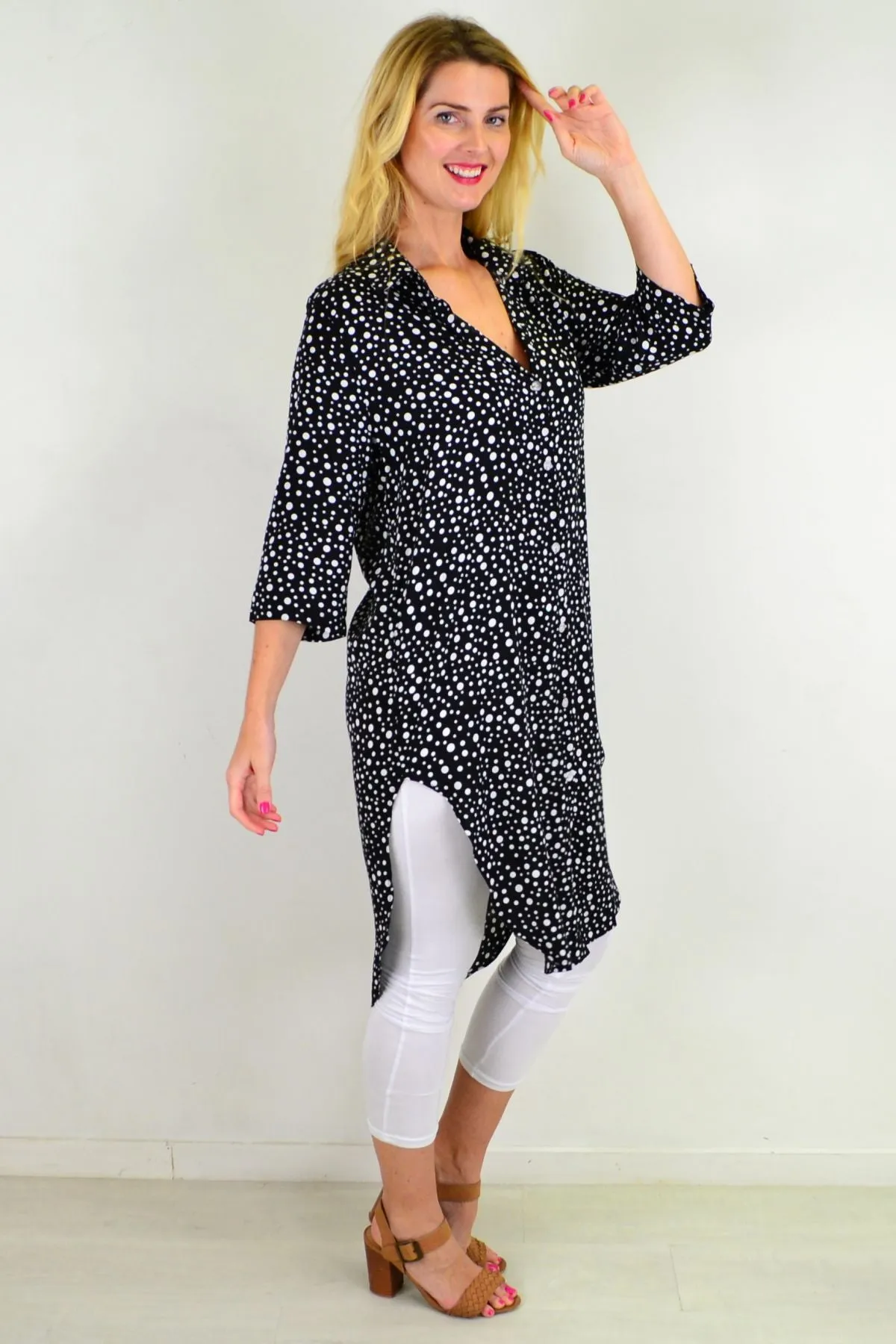 Black White Spot Long Shirt Tunic