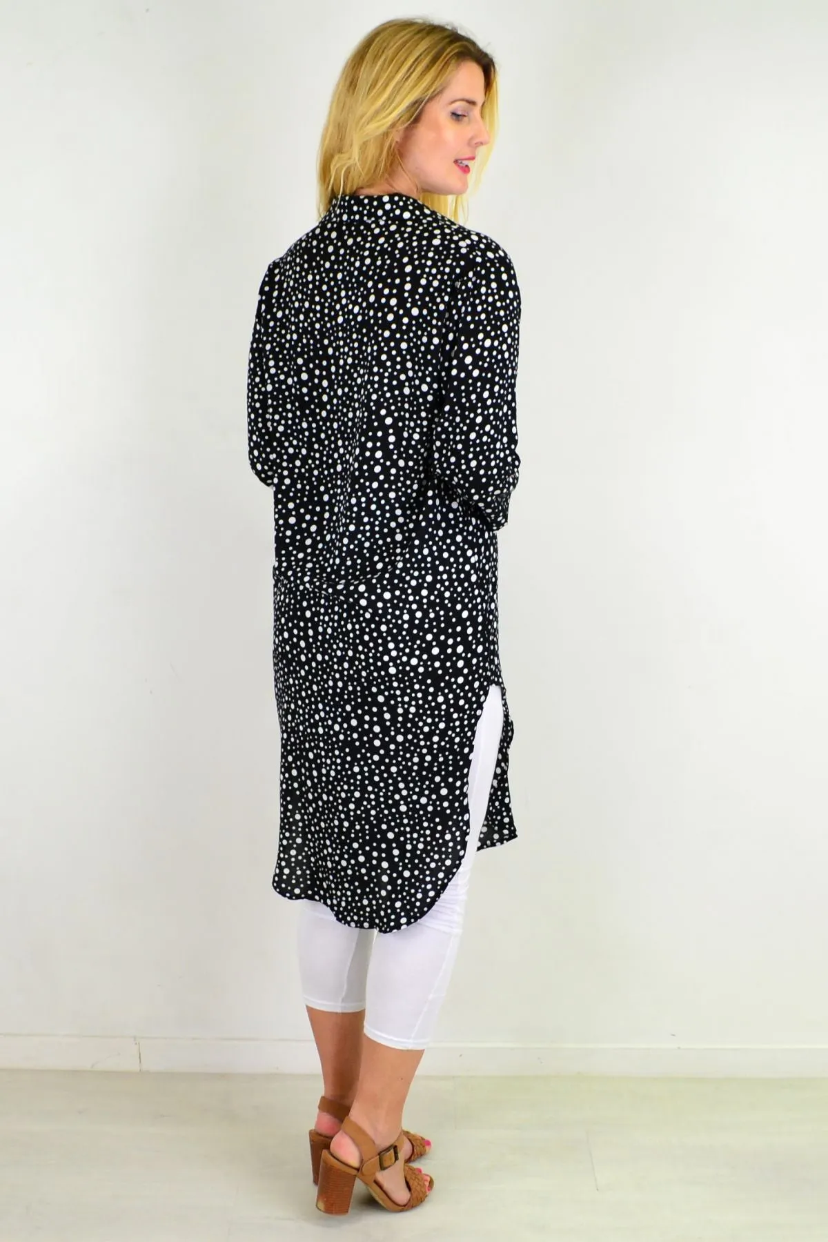 Black White Spot Long Shirt Tunic