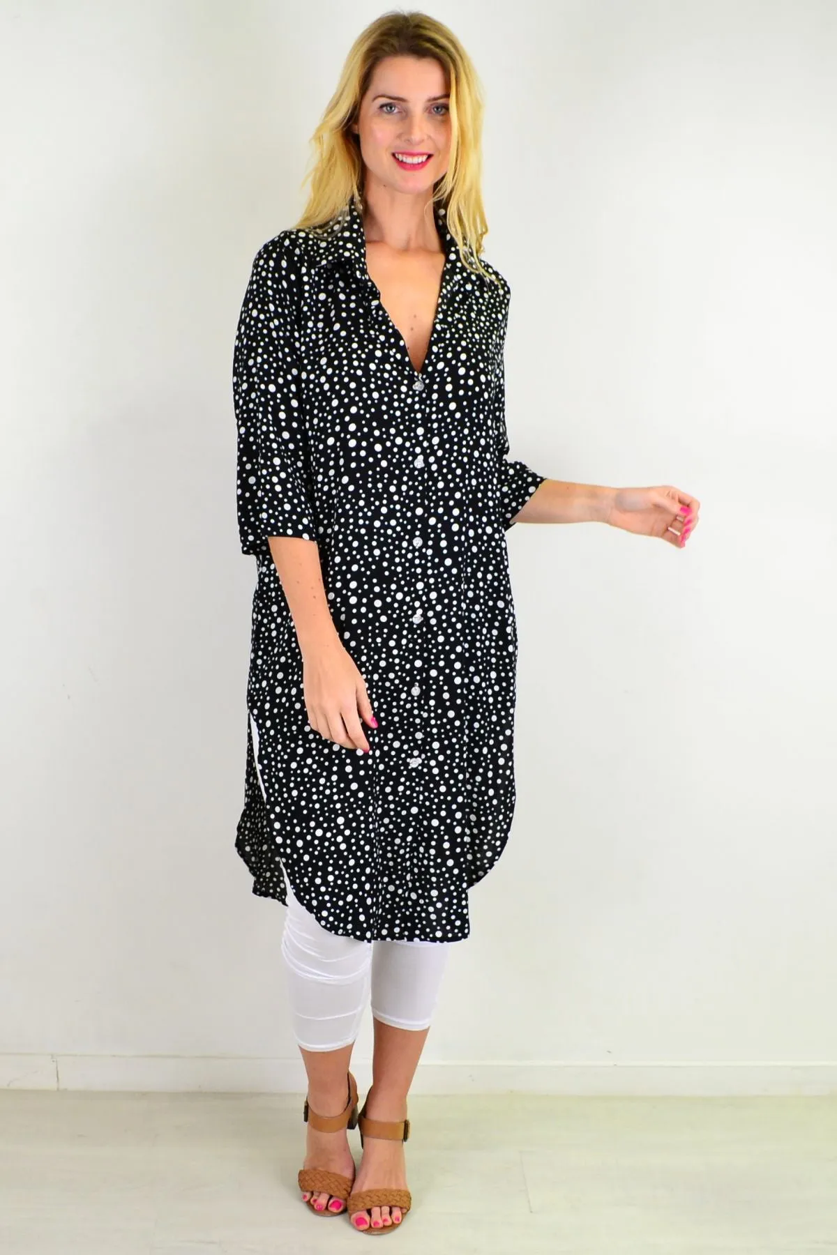 Black White Spot Long Shirt Tunic