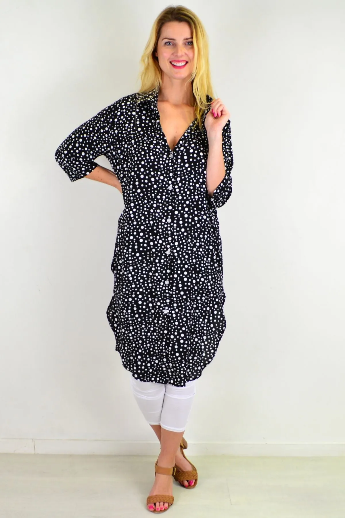 Black White Spot Long Shirt Tunic