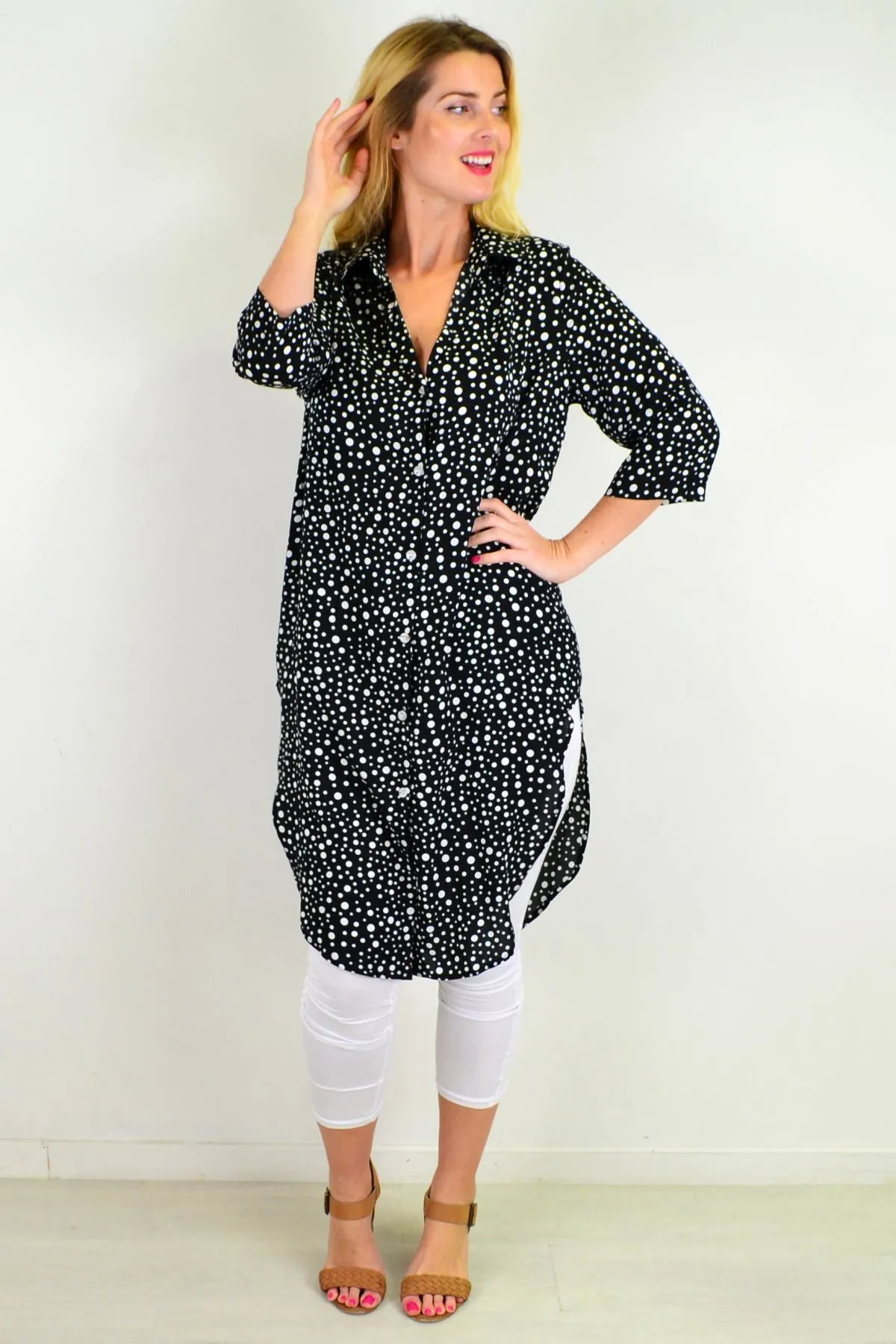 Black White Spot Long Shirt Tunic