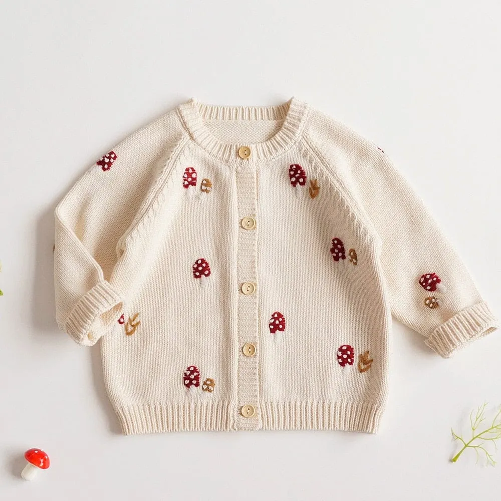 Boho Baby Mushroom Embroidered Cardigan