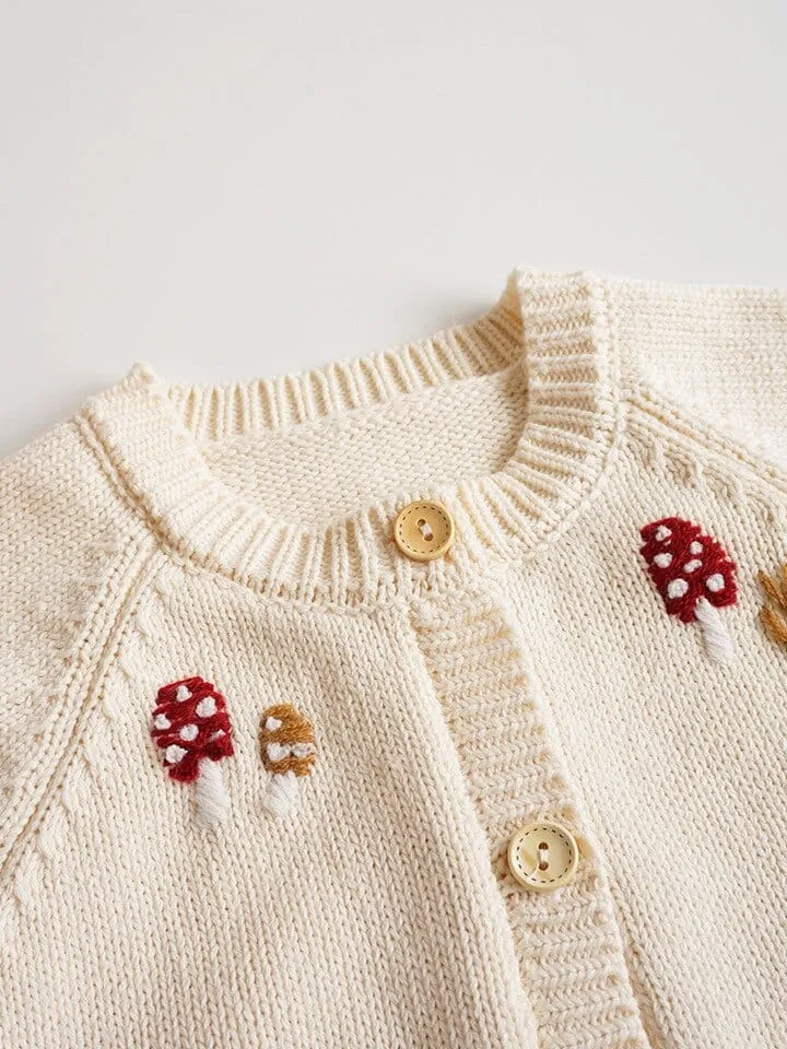 Boho Baby Mushroom Embroidered Cardigan