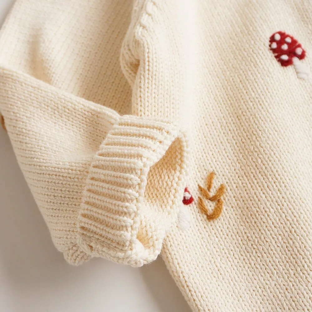 Boho Baby Mushroom Embroidered Cardigan