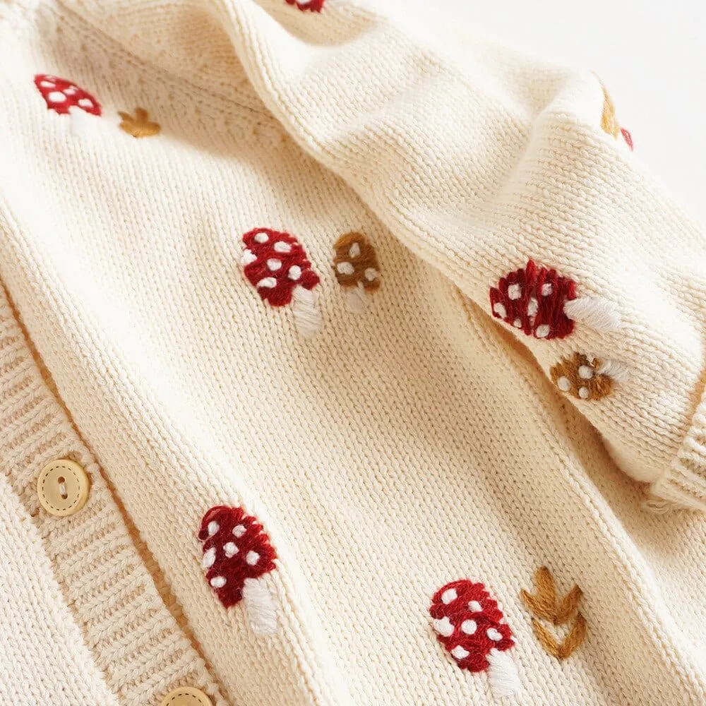 Boho Baby Mushroom Embroidered Cardigan