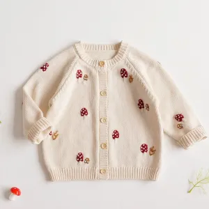 Boho Baby Mushroom Embroidered Cardigan