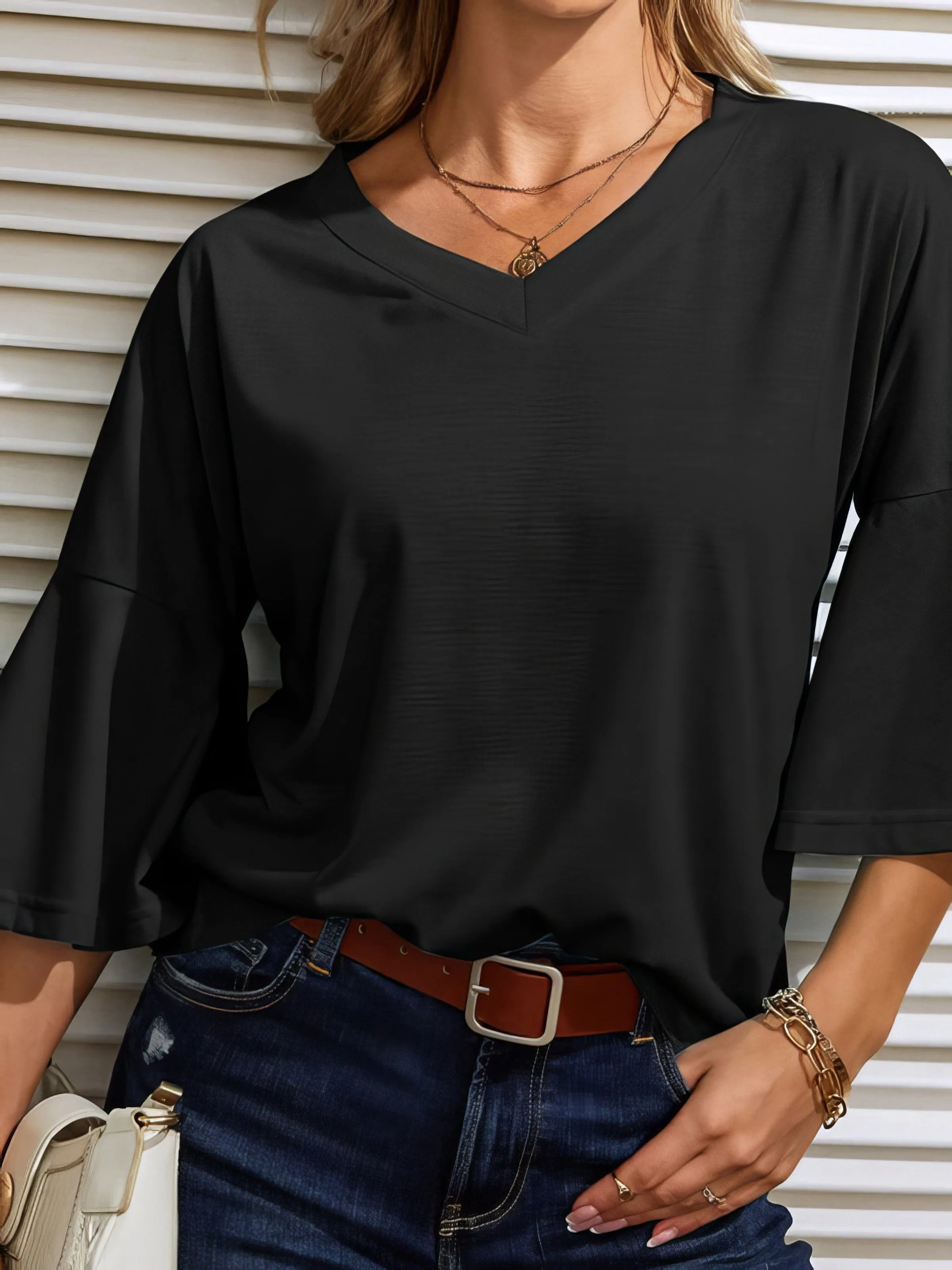 Boho V Neck Bell Sleeve Top