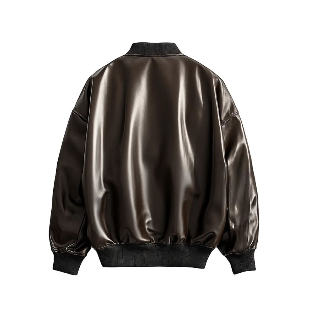 Brown Leather Bomber Jacket - Premium Sheen Finish | El Zoro