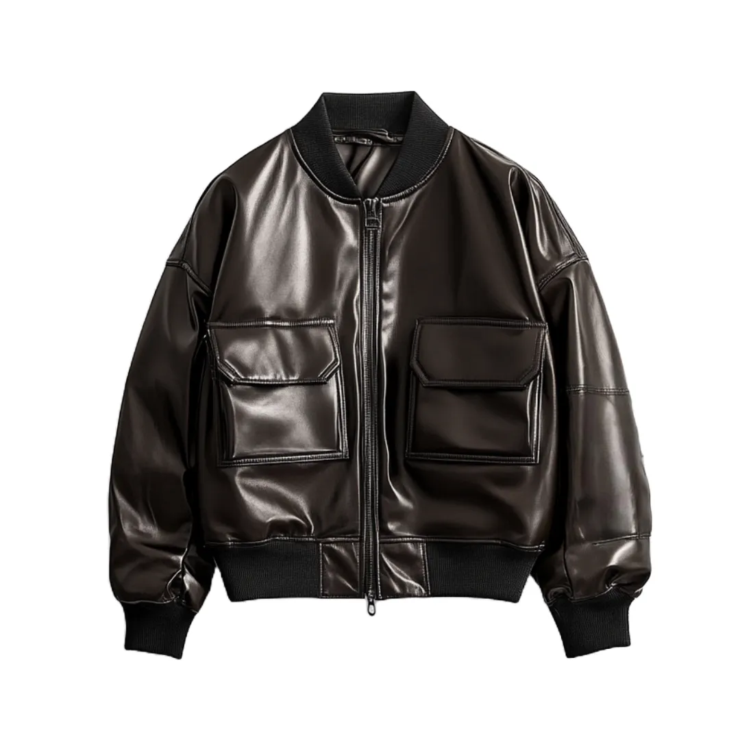 Brown Leather Bomber Jacket - Premium Sheen Finish | El Zoro