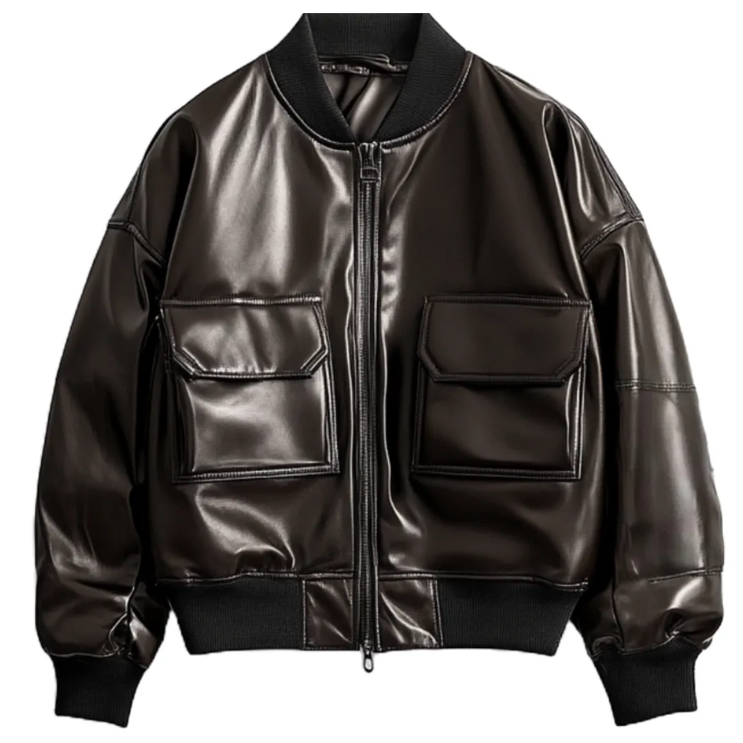 Brown Leather Bomber Jacket - Premium Sheen Finish | El Zoro