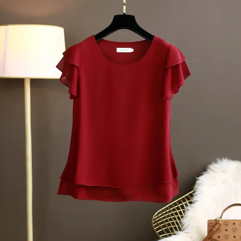 Butterfly Sleeve Loose Casual Chiffon Blouse