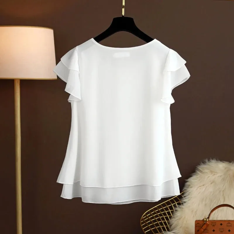 Butterfly Sleeve Loose Casual Chiffon Blouse