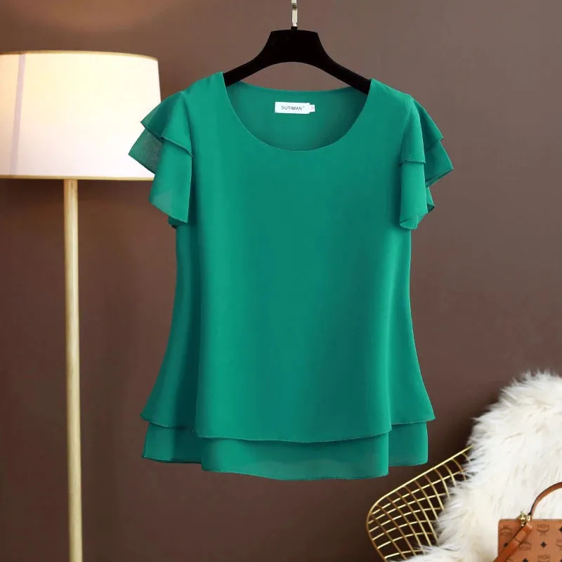 Butterfly Sleeve Loose Casual Chiffon Blouse