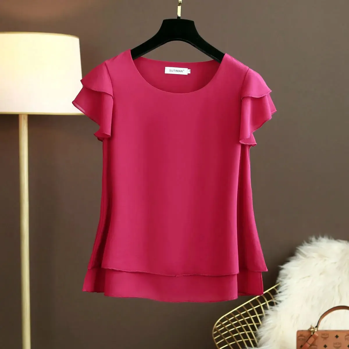 Butterfly Sleeve Loose Casual Chiffon Blouse