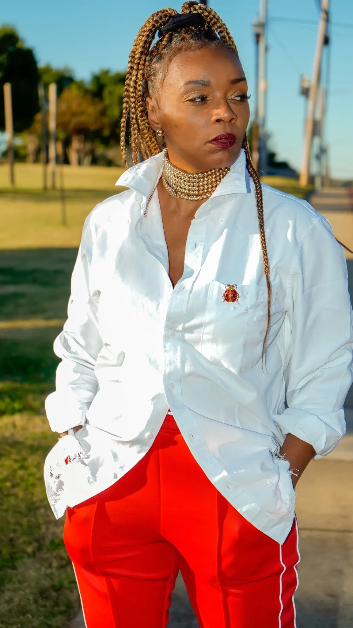 Button Up Distressed Blouse