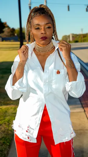 Button Up Distressed Blouse