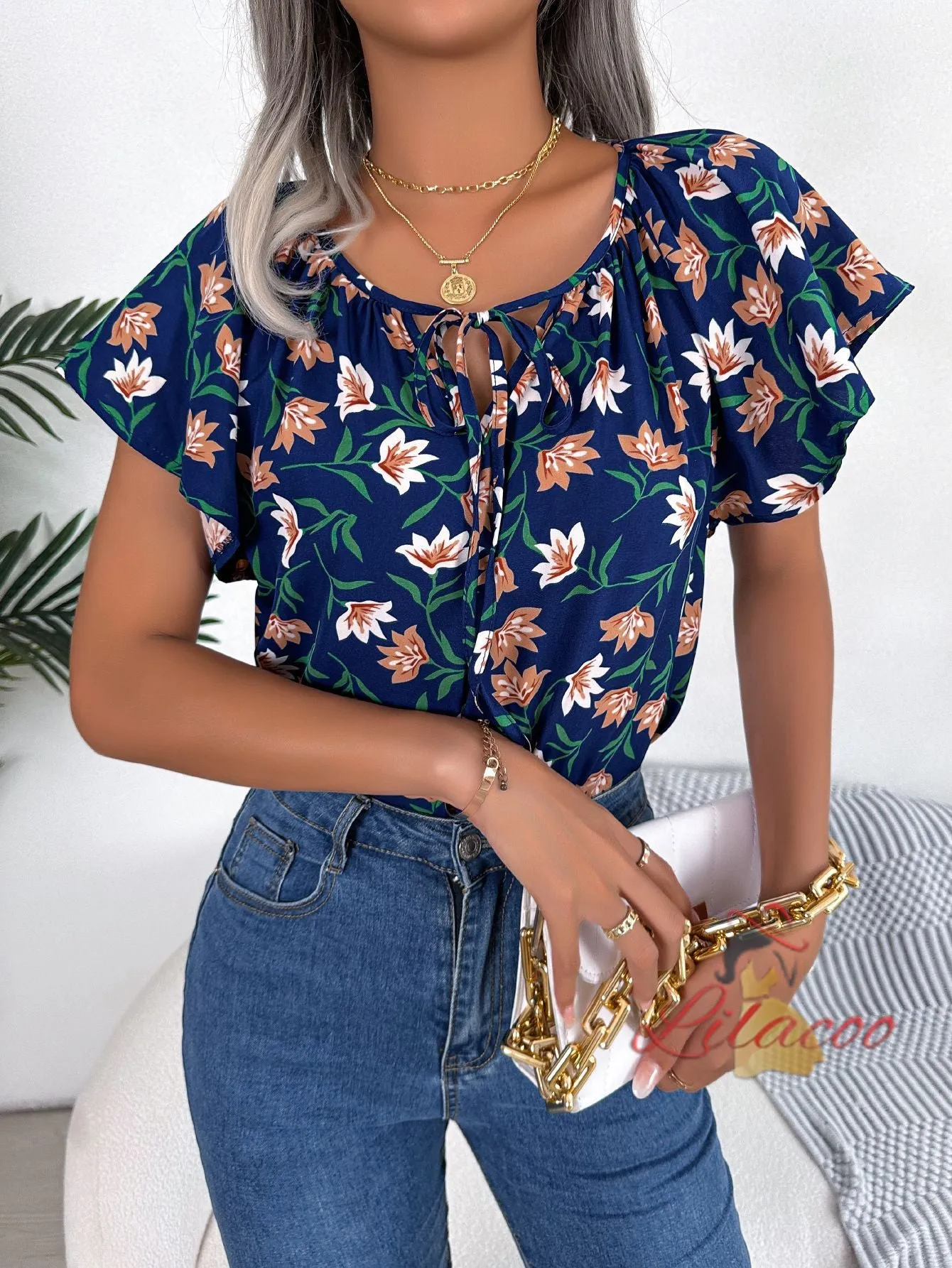 Casual Loose Ruffled Chiffon Top