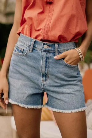 Cello High Rise Frayed Mom Shorts