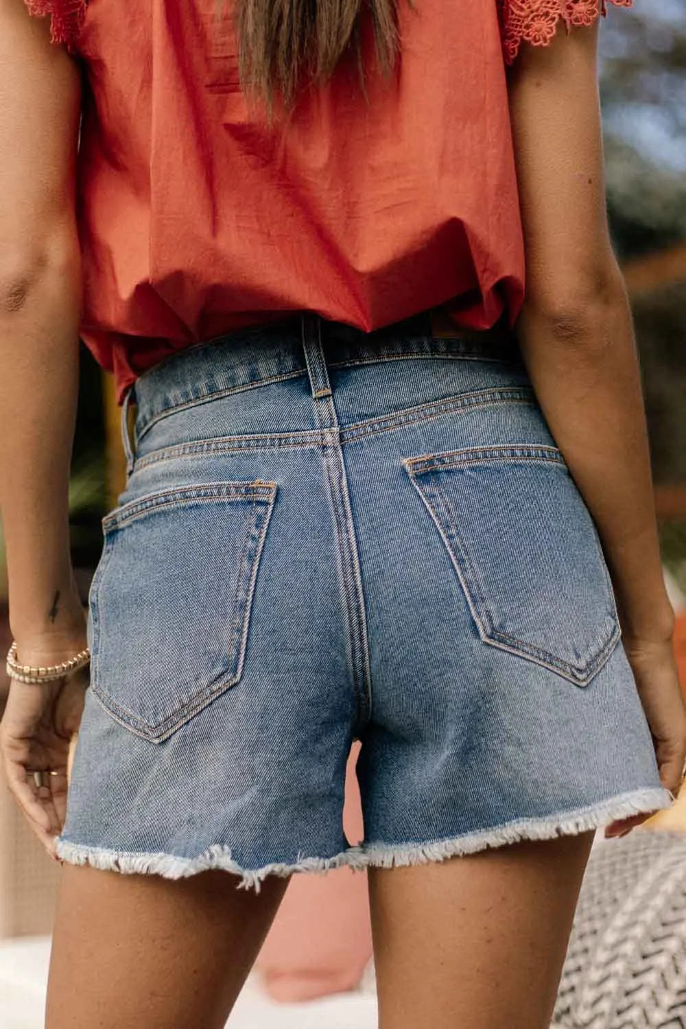Cello High Rise Frayed Mom Shorts