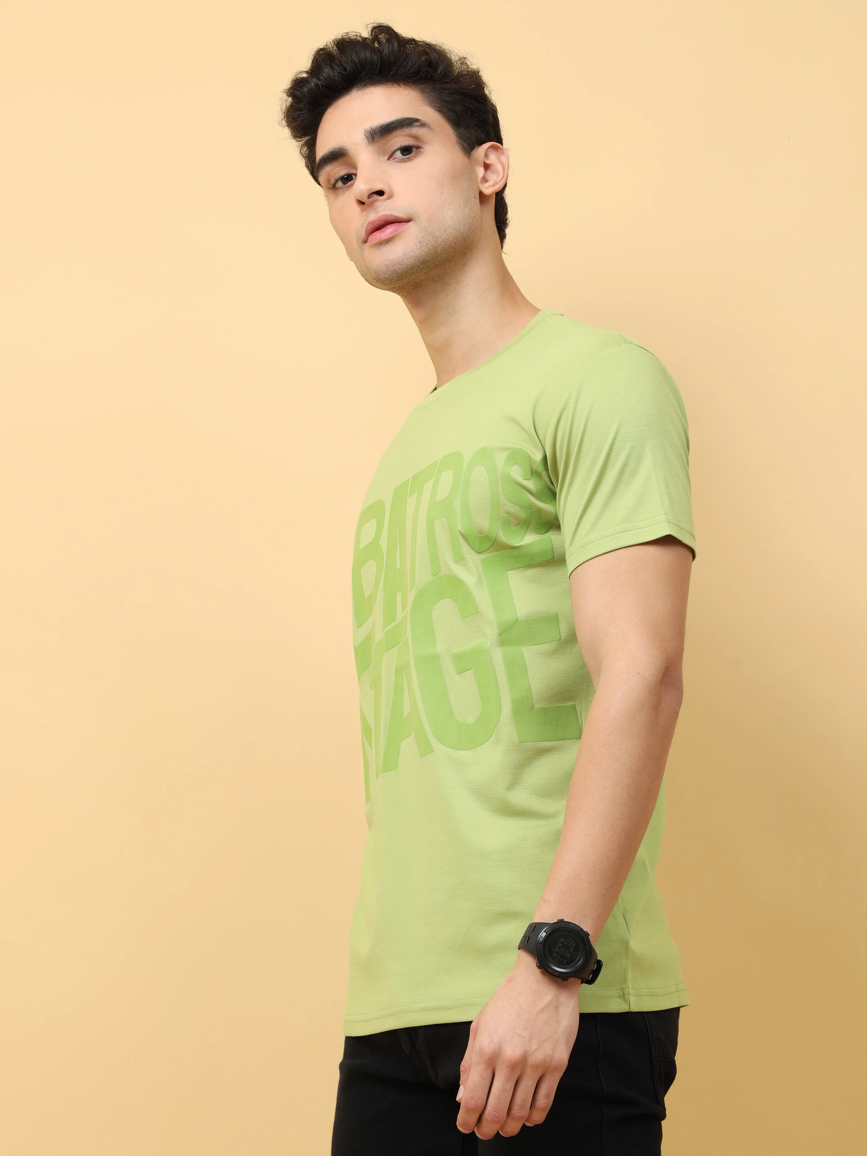 Classic Italian Pista Green Albatross Vintage puff printed T-shirt for men