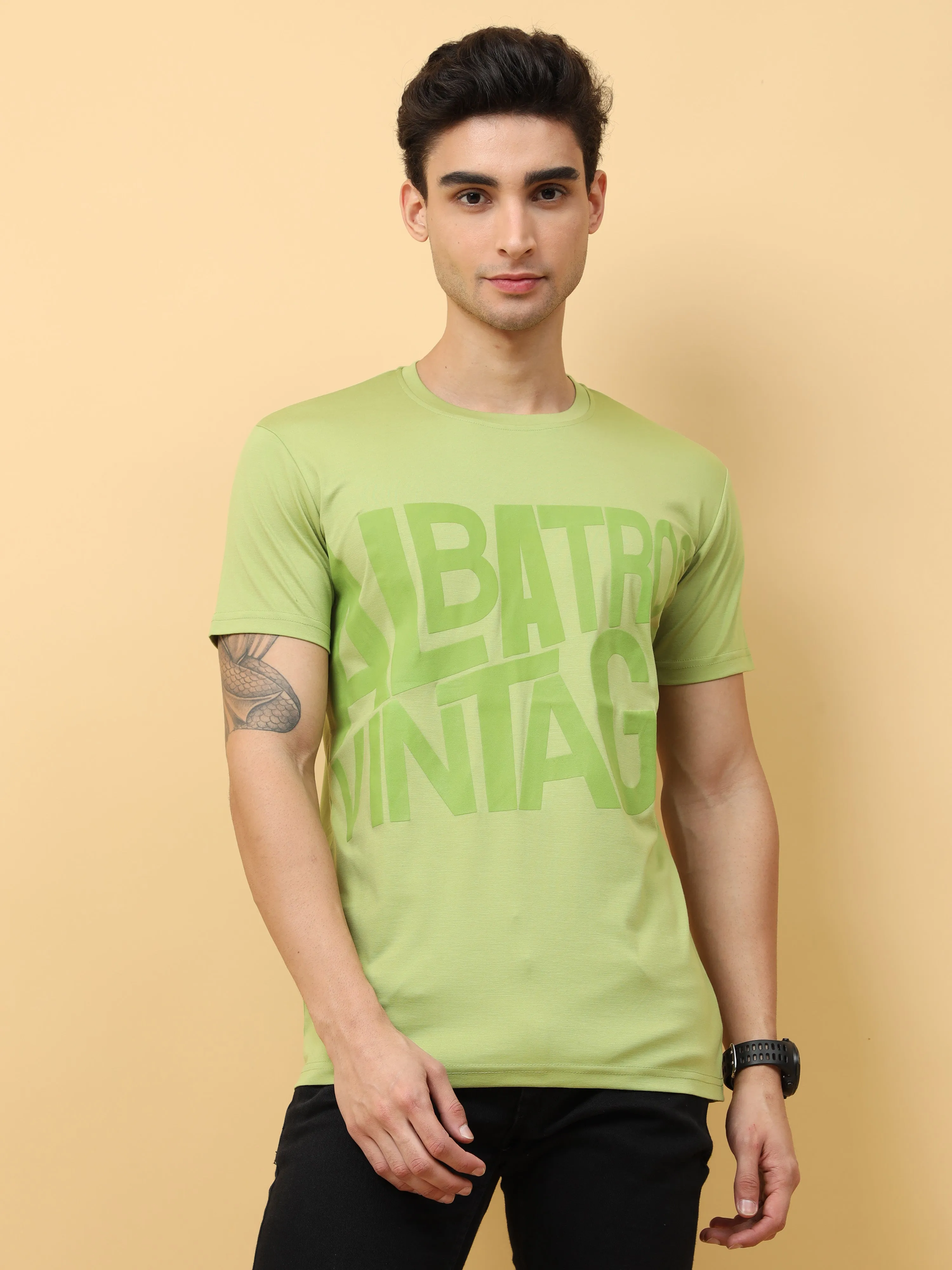 Classic Italian Pista Green Albatross Vintage puff printed T-shirt for men