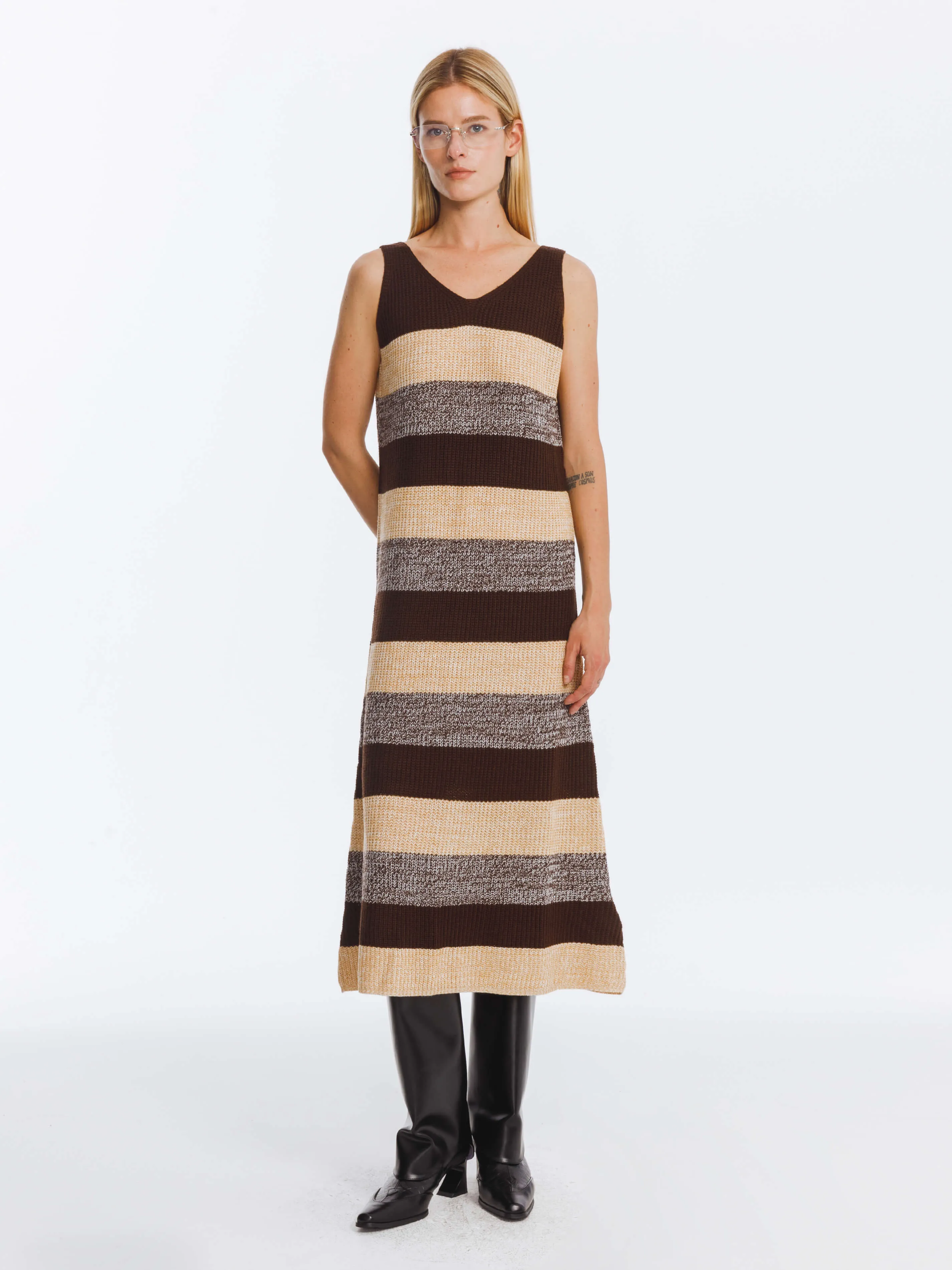 Contrast Striped Knitted Sleeveless Dress