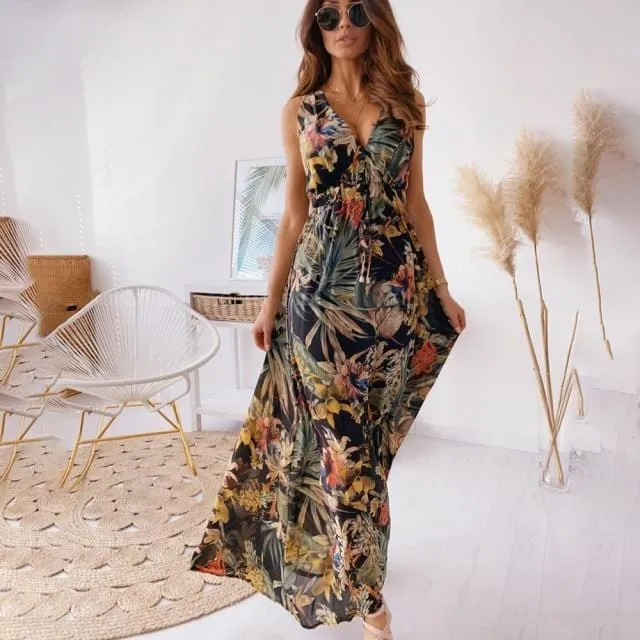 Deep V Neck Bohemian Dress