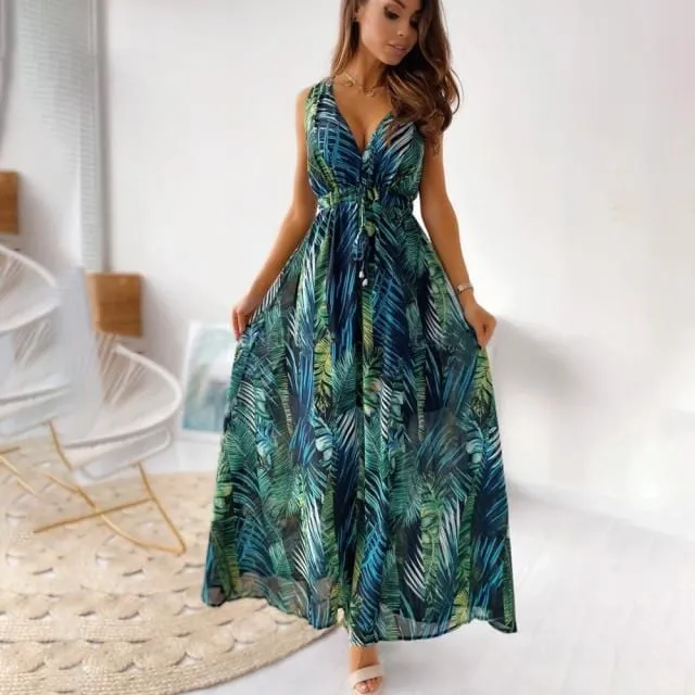 Deep V Neck Bohemian Dress