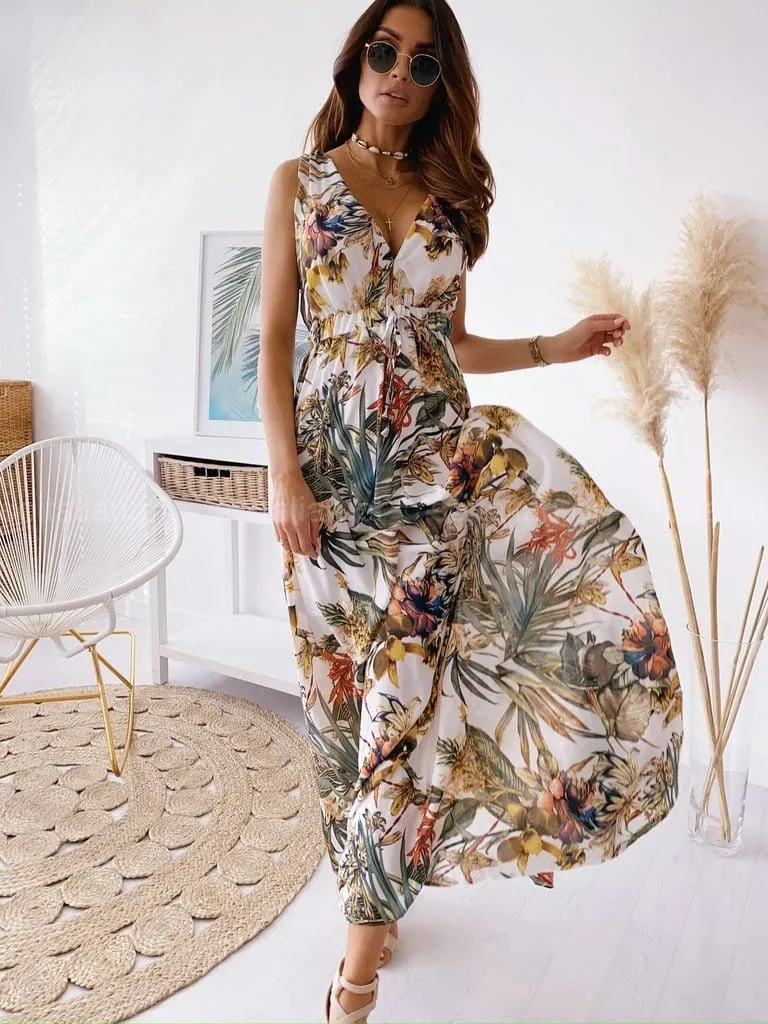 Deep V Neck Bohemian Dress