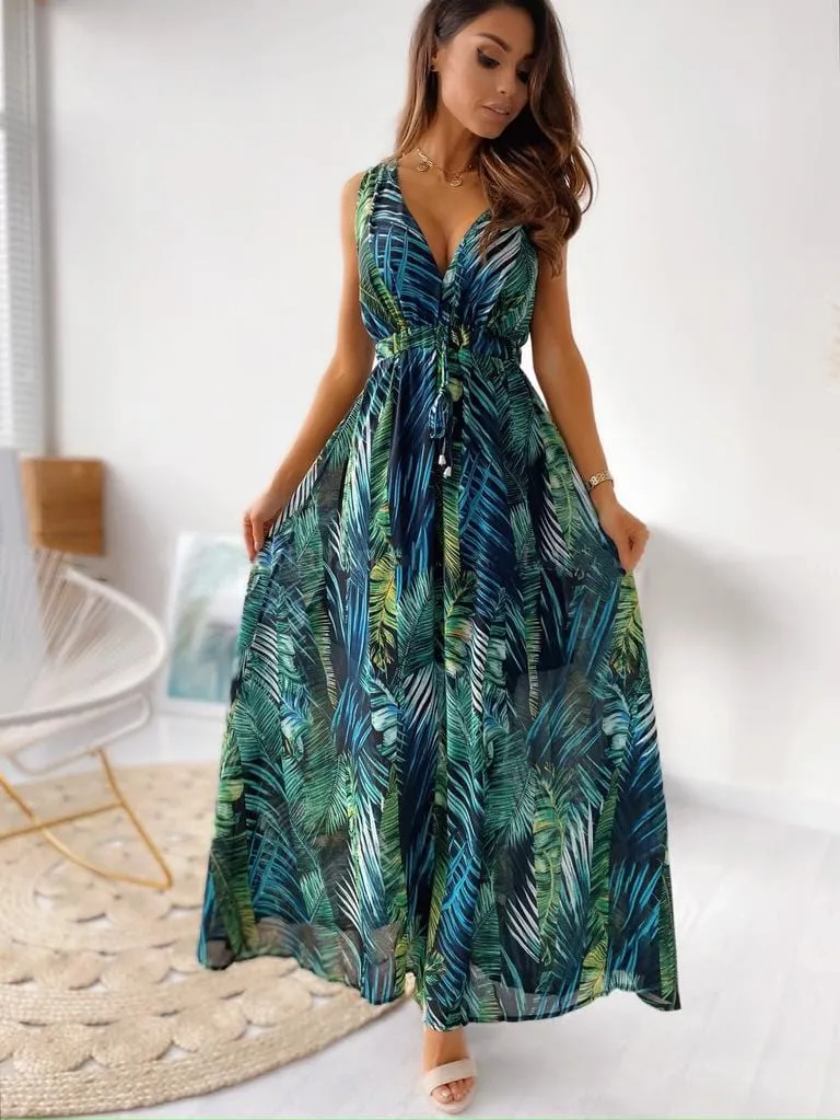 Deep V Neck Bohemian Dress