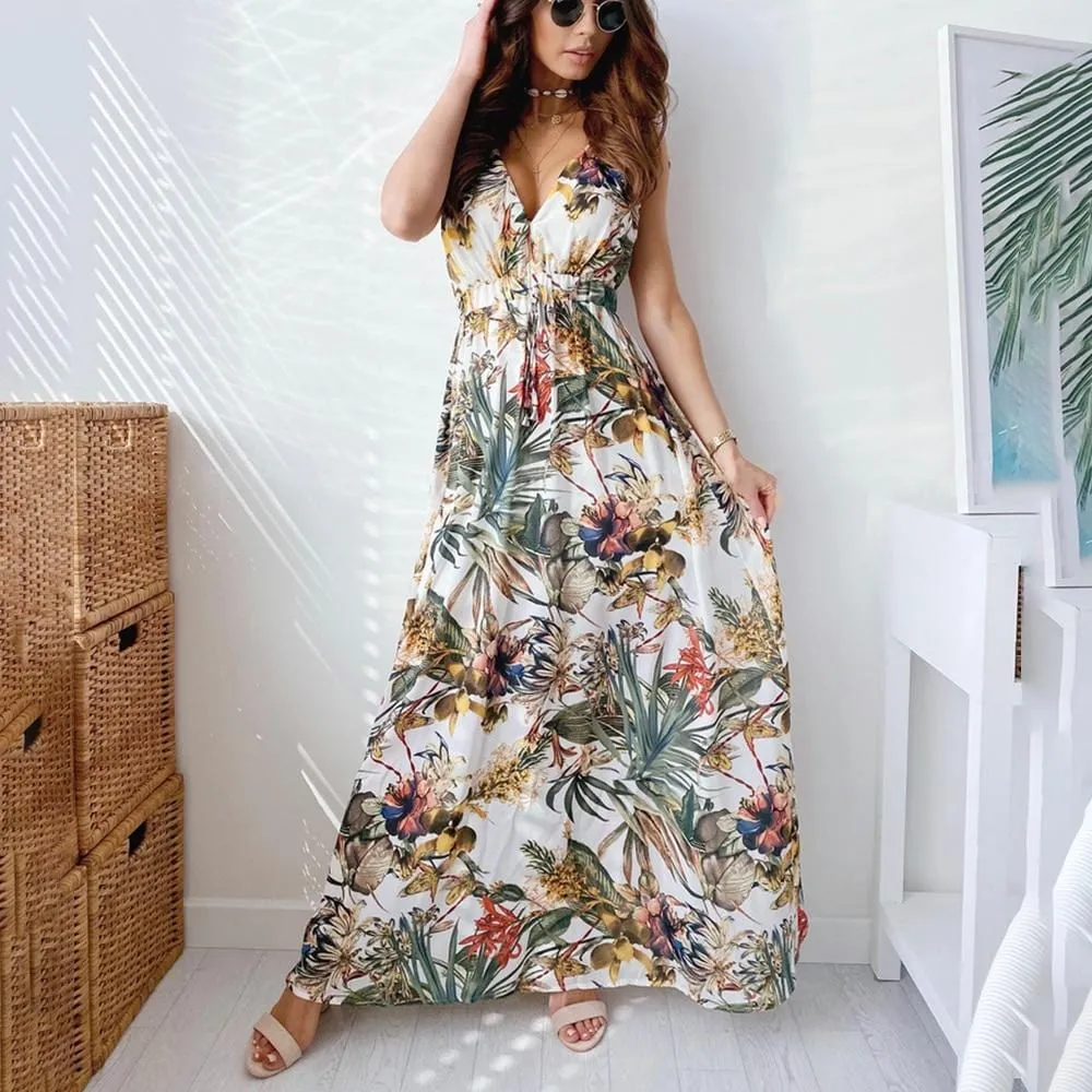 Deep V Neck Bohemian Dress