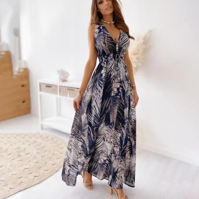 Deep V Neck Bohemian Dress