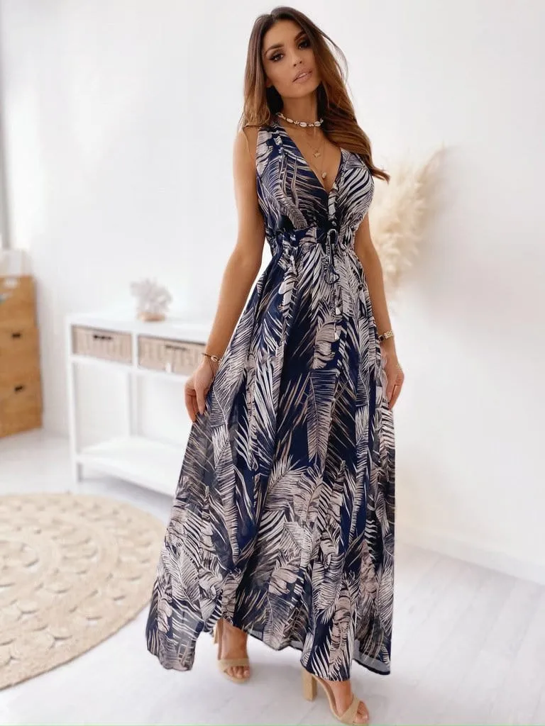 Deep V Neck Bohemian Dress