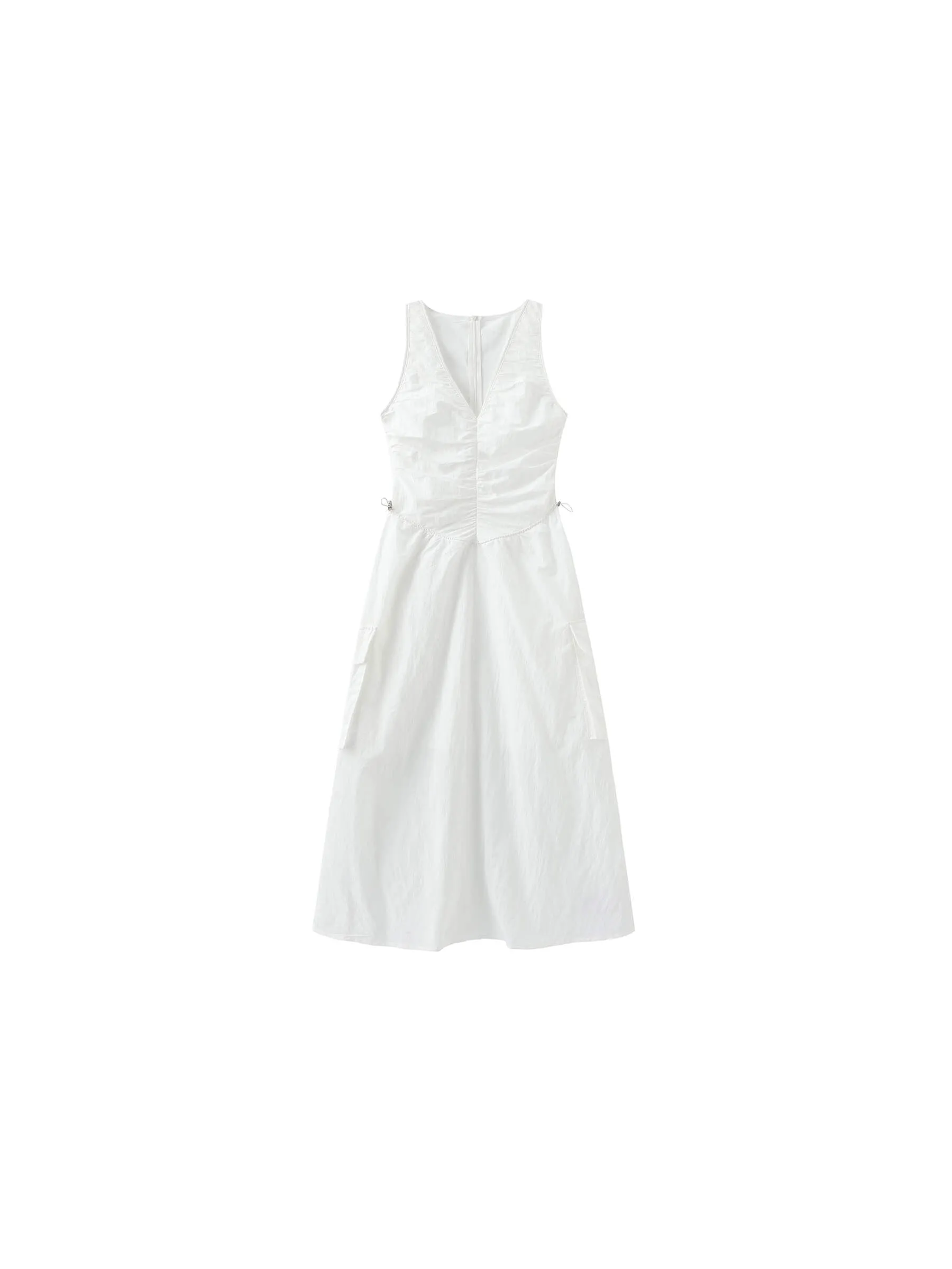 Drawstring Pleated V-Neck Sleeveless Dress