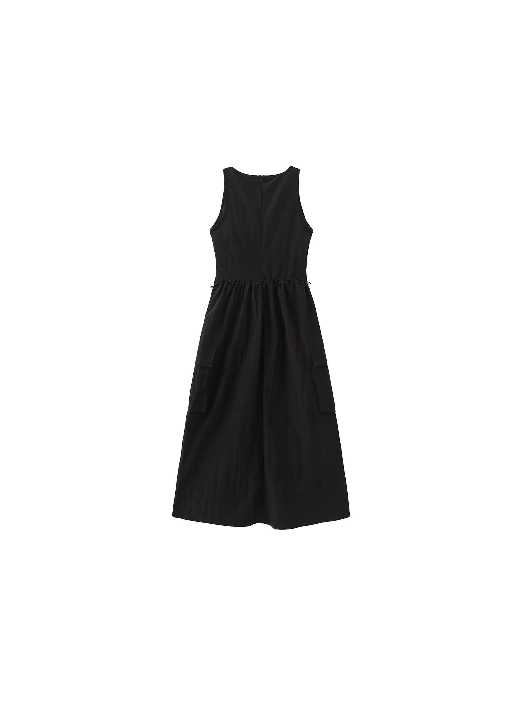 Drawstring Pleated V-Neck Sleeveless Dress