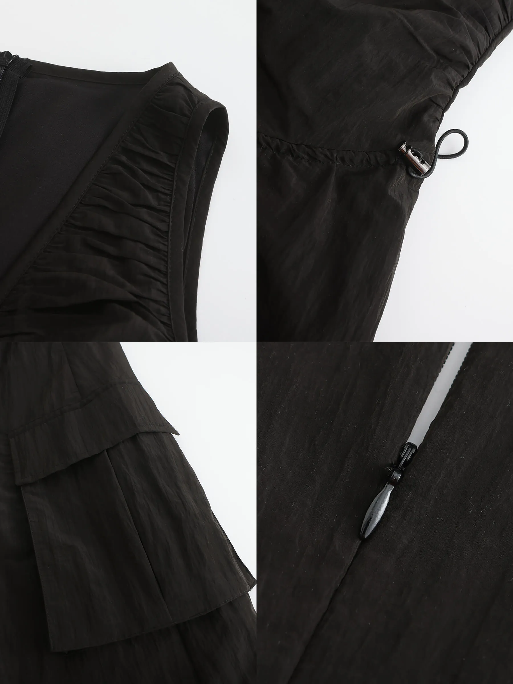 Drawstring Pleated V-Neck Sleeveless Dress