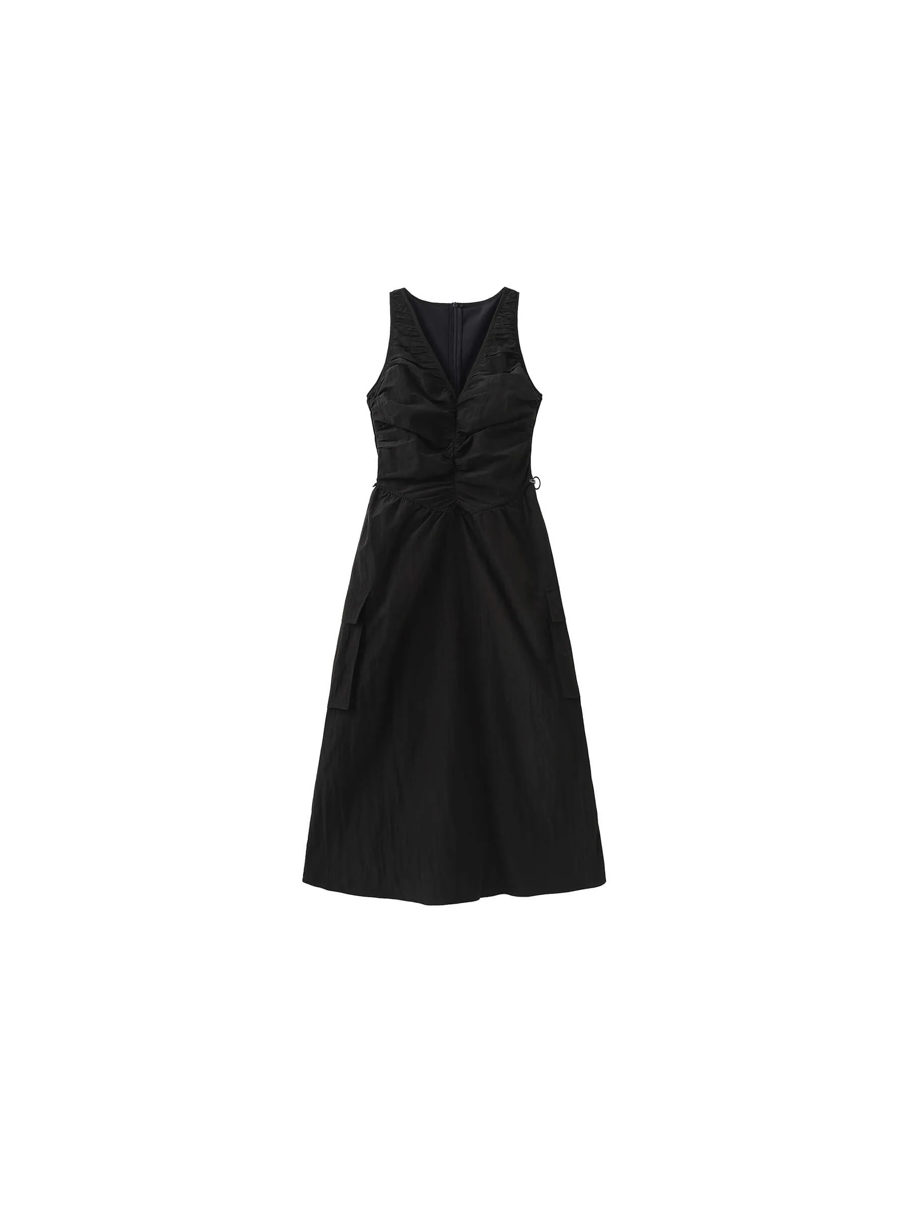 Drawstring Pleated V-Neck Sleeveless Dress