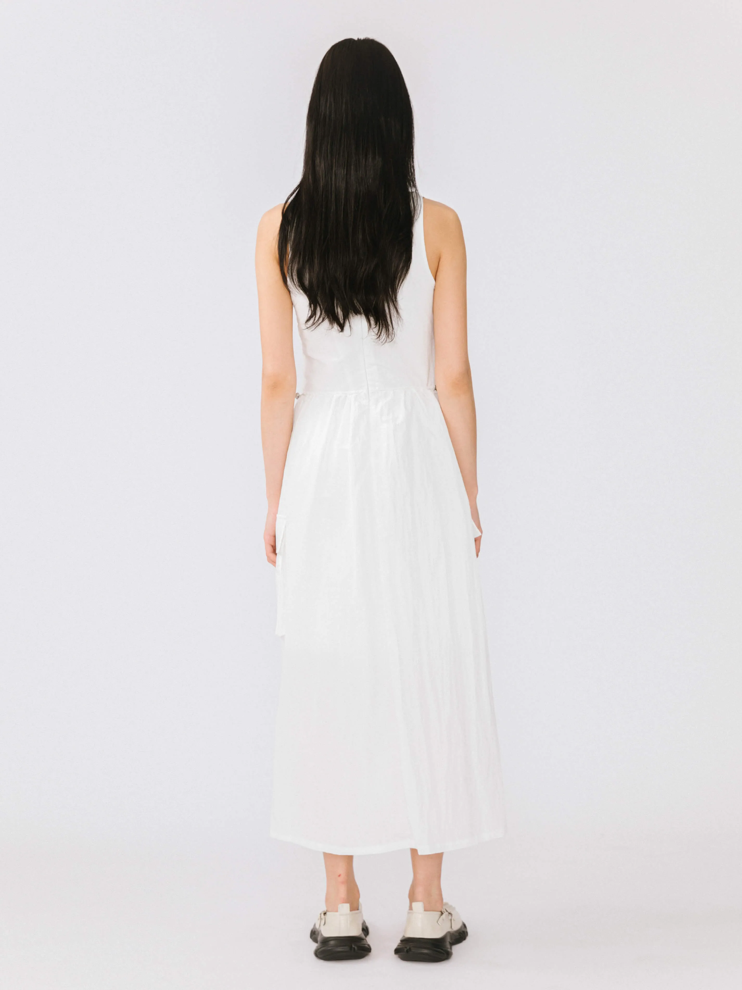 Drawstring Pleated V-Neck Sleeveless Dress