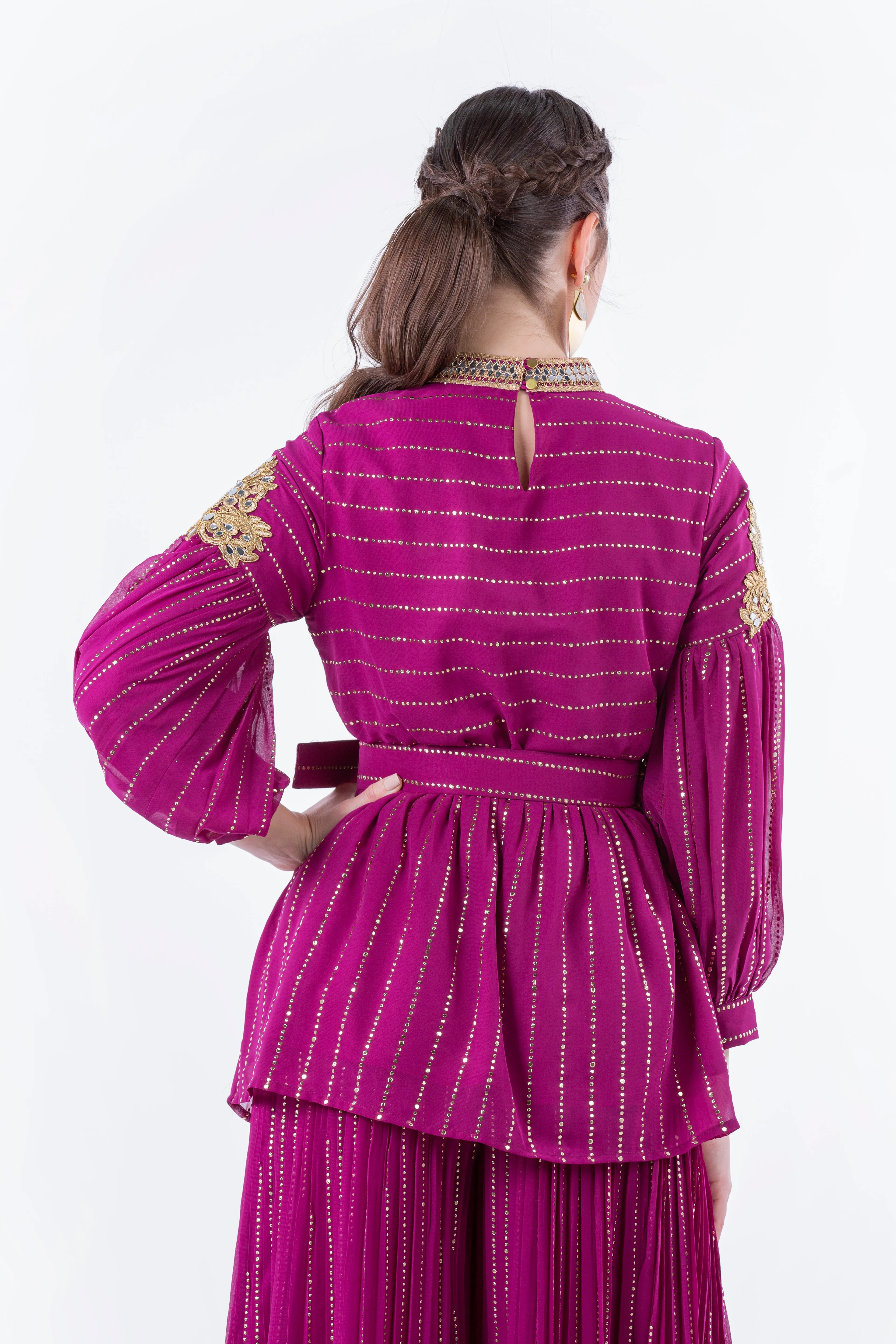 Embellished Peplum Top with Gold Detailing